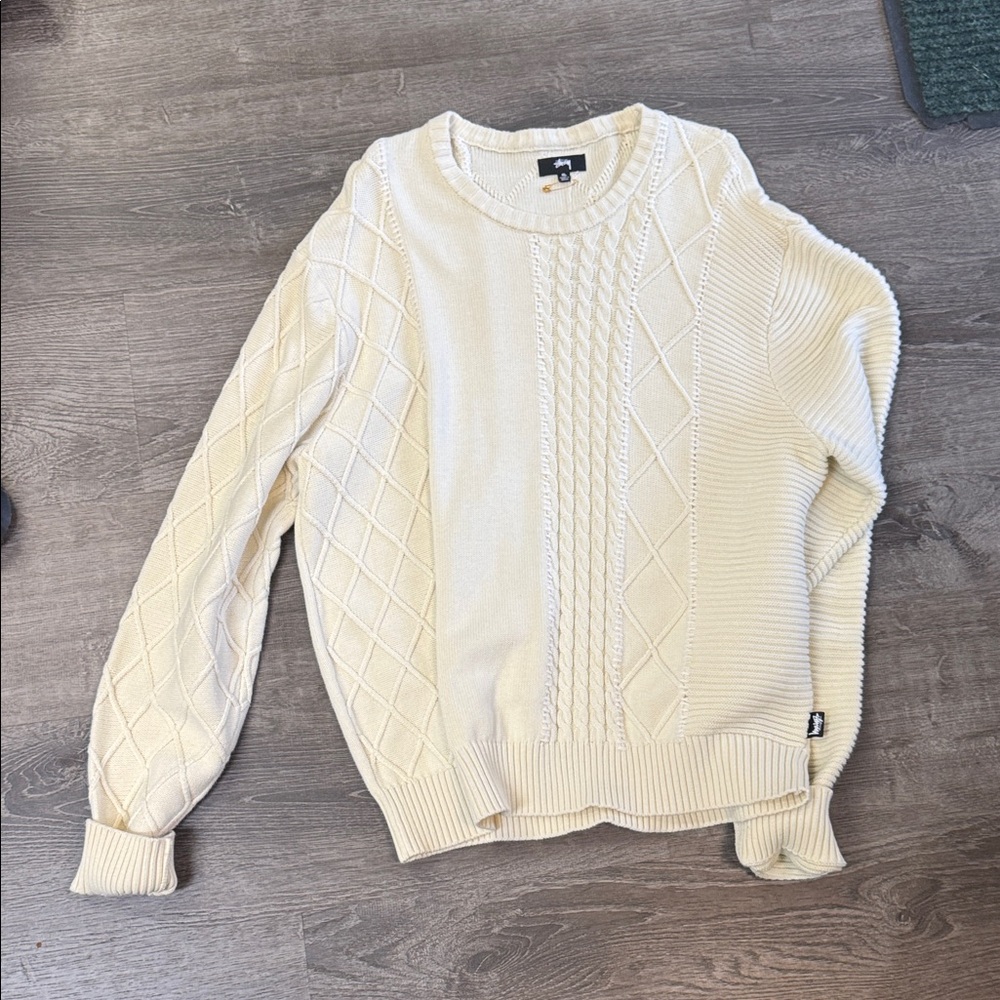 Stussy 
Men's Cream Cable Knit Sweater